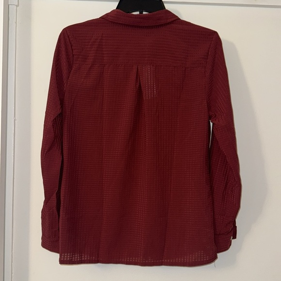 Ny Collection Petite 3/4 Sleeve Windowpane Blouse Wine NWT Size Small - Picture 6 of 14